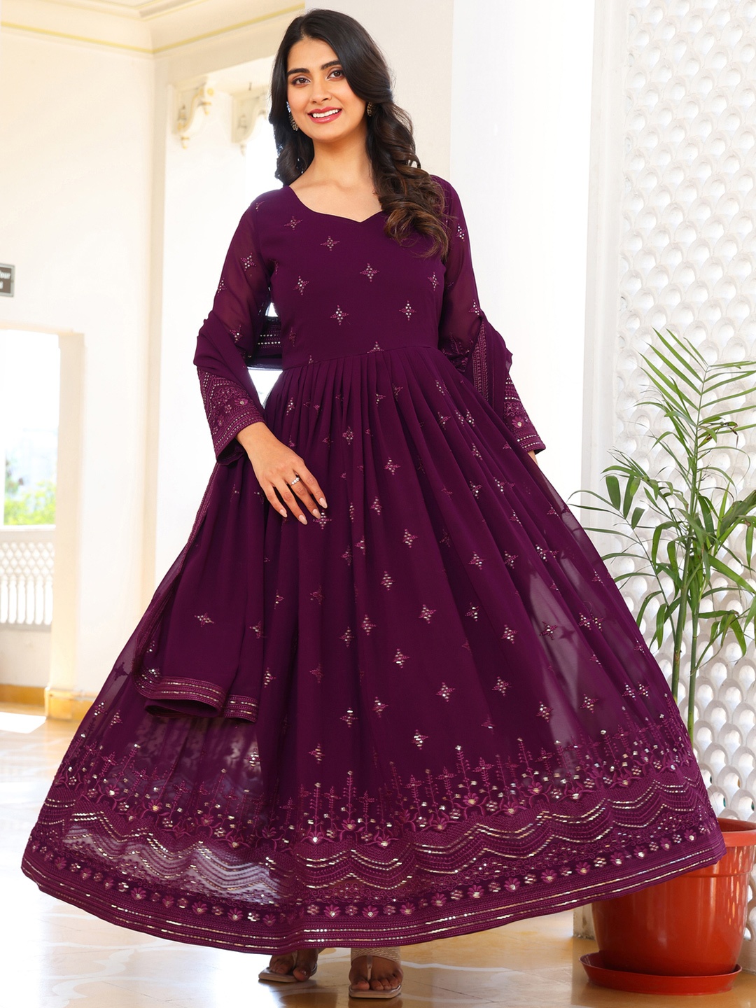 Wedani Embroidered Silk Georgette Sweetheart Neck Anarkali Kurta With Pyjamas & Dupatta, Purple
Wedani Embroidered Silk Georgette Sweetheart Neck Anarkali Kurta With Pyjamas & Dupatta, Purple
