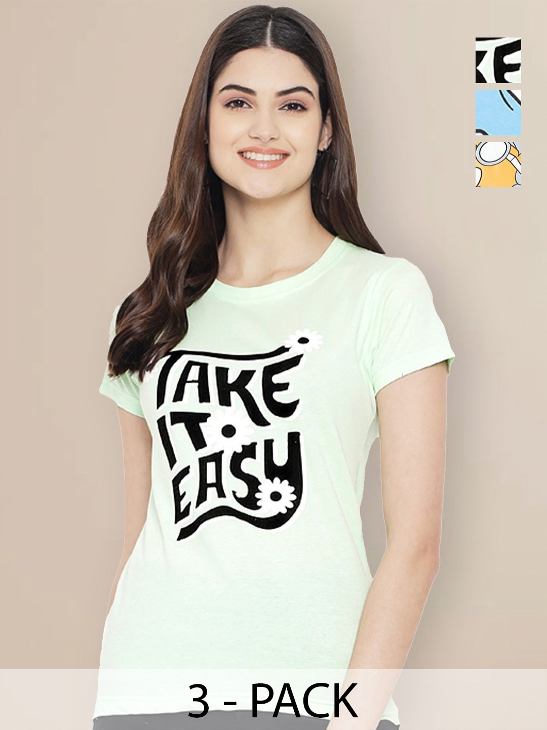 GLOBAL NOMAD Women Pack of 3 Mickey Mouse Graphic Printed Round Neck Cotton T-shirts, Green
GLOBAL NOMAD Women Pack of 3 Mickey Mouse Graphic Printed Round Neck Cotton T-shirts, Green