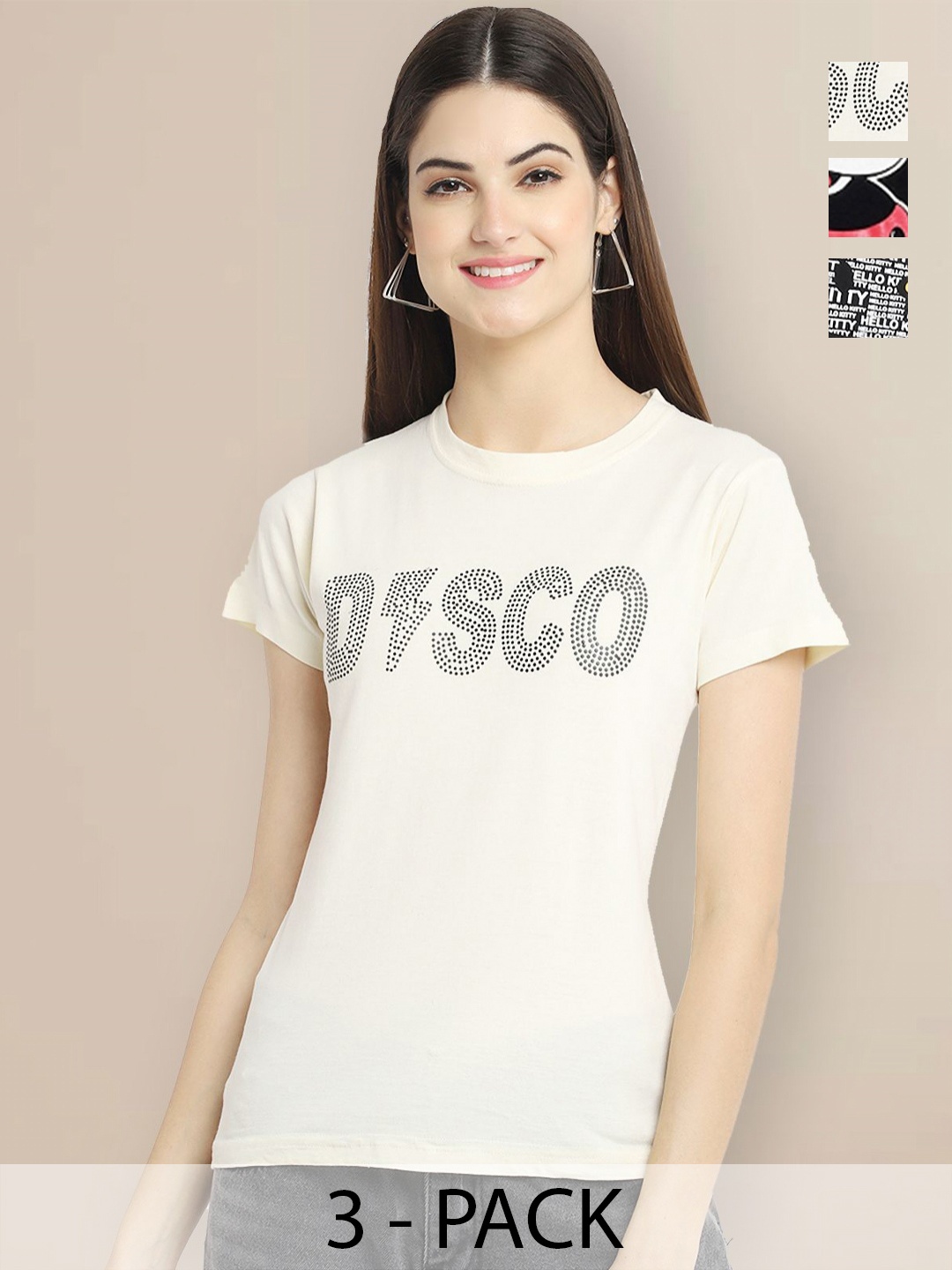 GLOBAL NOMAD Women Pack of 3 Mickey Mouse Graphic Printed Round Neck Cotton T-shirts, Off white
GLOBAL NOMAD Women Pack of 3 Mickey Mouse Graphic Printed Round Neck Cotton T-shirts, Off white