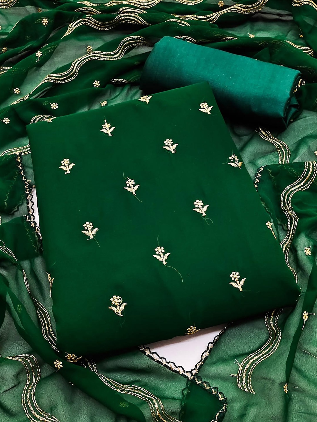 SHADOW & SAINING Floral Zari Embroidered Silk Georgette Unstitched Dress Material, Green
SHADOW & SAINING Floral Zari Embroidered Silk Georgette Unstitched Dress Material, Green
