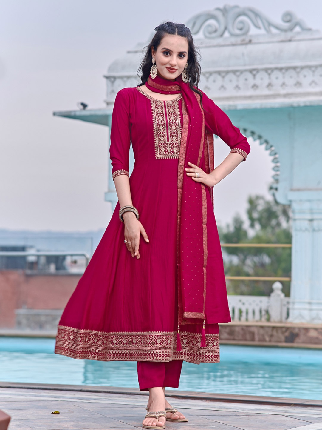 Berrylicious Floral Embroidered Sequinned Anarkali Kurta With Trousers & Dupatta, Pink
Berrylicious Floral Embroidered Sequinned Anarkali Kurta With Trousers & Dupatta, Pink