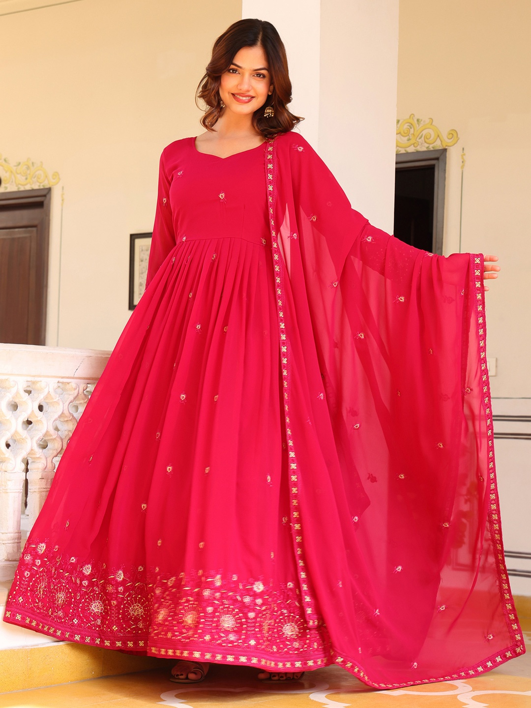 Wedani Embroidered Silk Georgette Sweetheart Neck Anarkali Kurta With Pyjamas & Dupatta, Pink
Wedani Embroidered Silk Georgette Sweetheart Neck Anarkali Kurta With Pyjamas & Dupatta, Pink