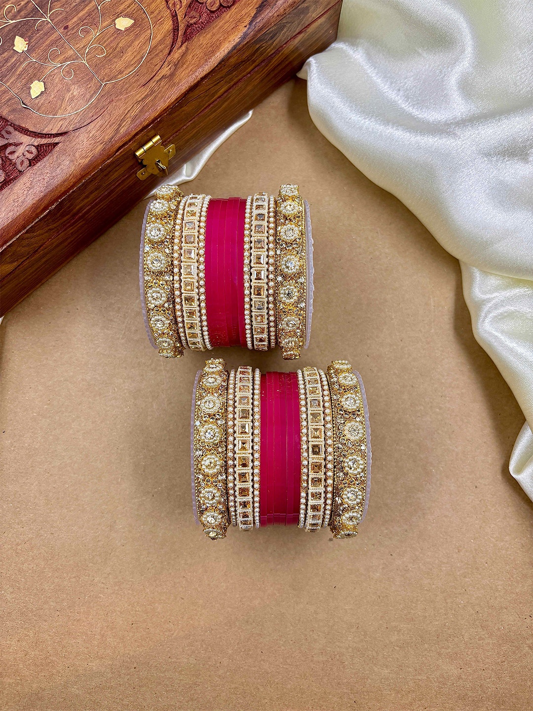 Wedding Chuda by Hitesh Bangles Set Of 28 Stone Studded & Beaded Chuda Bangles, Gold
Wedding Chuda by Hitesh Bangles Set Of 28 Stone Studded & Beaded Chuda Bangles, Gold