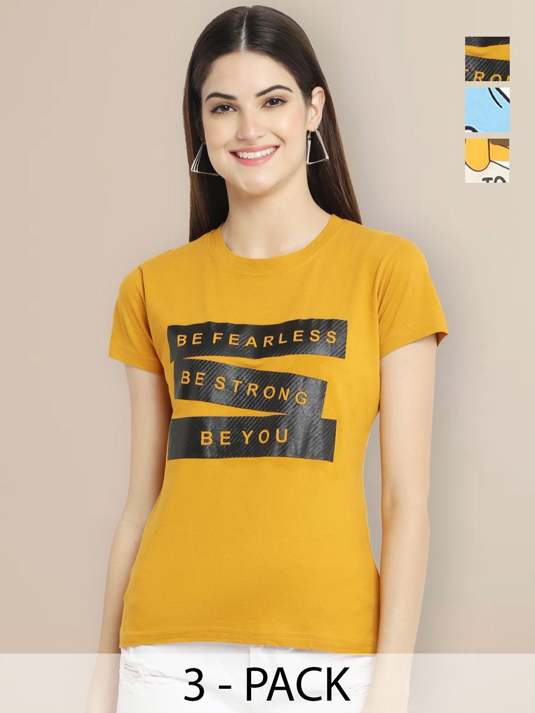 GLOBAL NOMAD Women Pack of 3 Donald Duck Graphic Printed Round Neck Cotton T-shirts, Mustard
GLOBAL NOMAD Women Pack of 3 Donald Duck Graphic Printed Round Neck Cotton T-shirts, Mustard