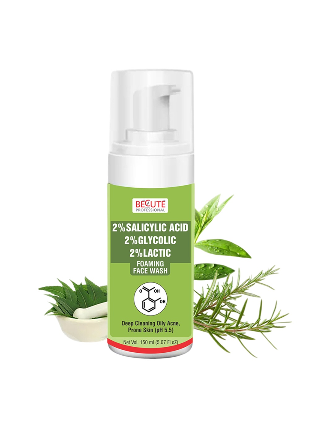 BECUTE Professional 2% Salicylic Acid Foaming Face Wash For Deep Cleansing - 150 ml, Green
BECUTE Professional 2% Salicylic Acid Foaming Face Wash For Deep Cleansing - 150 ml, Green