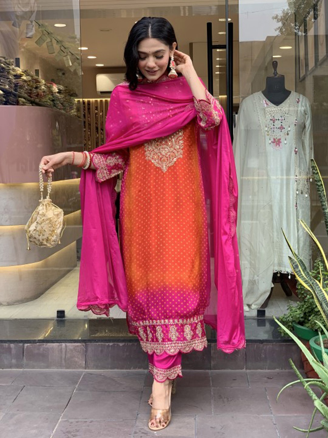TOOCHKI Bandhani Embroidered Thread Work Straight Kurta with Palazzos & Dupatta, Orange
TOOCHKI Bandhani Embroidered Thread Work Straight Kurta with Palazzos & Dupatta, Orange