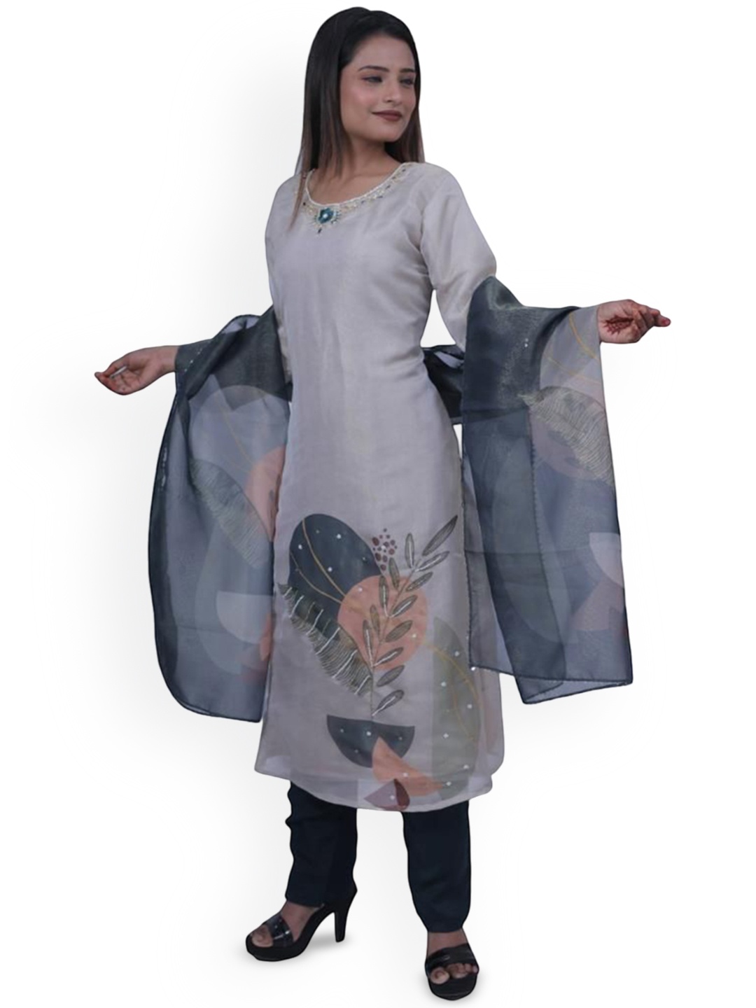 Wavy Collection Floral Printed Beads and Stones Straight Kurta with Trouser & Dupatta, Grey
Wavy Collection Floral Printed Beads and Stones Straight Kurta with Trouser & Dupatta, Grey