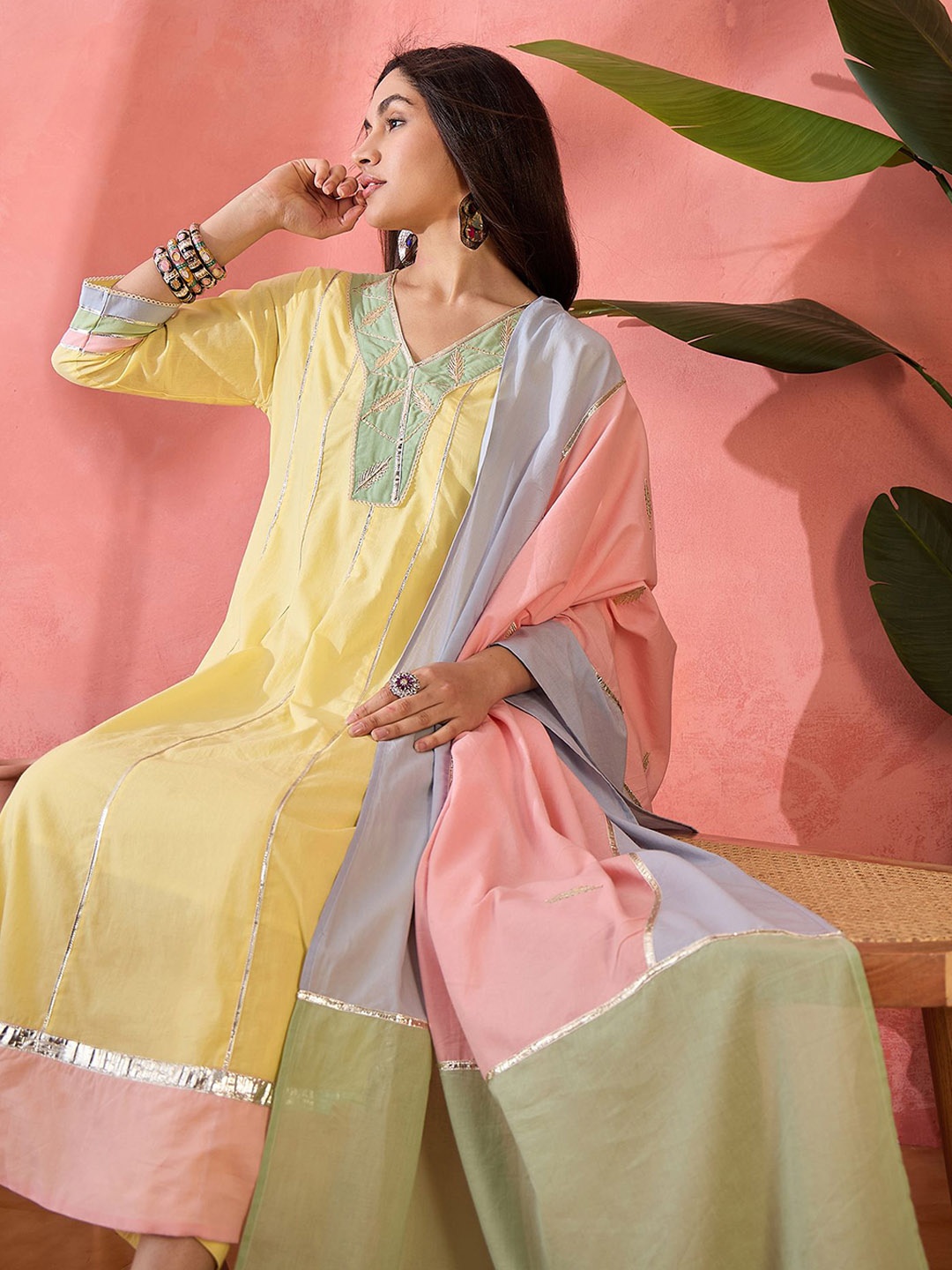 Sangria Floral Embroidered V-Neck Pure Cotton Anarkali Kurta With Trousers And Dupatta, Yellow
Sangria Floral Embroidered V-Neck Pure Cotton Anarkali Kurta With Trousers And Dupatta, Yellow
