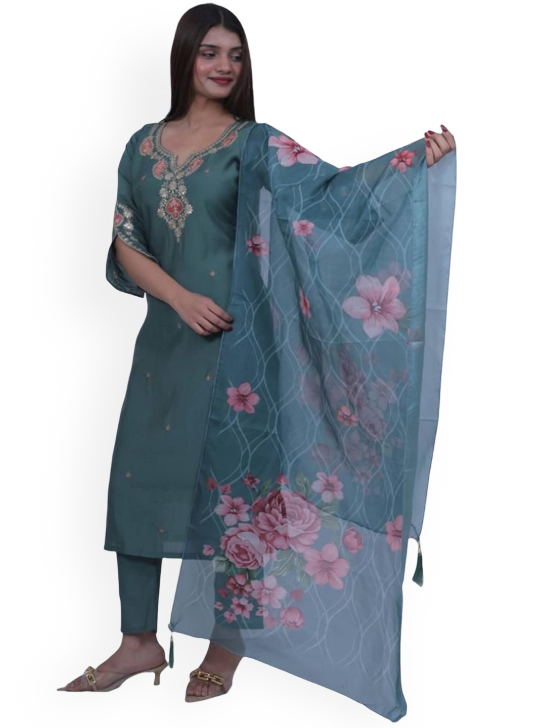 Wavy Collection Floral Printed Thread Work Pure Silk Straight Kurta with Trouser & Dupatta, Green
Wavy Collection Floral Printed Thread Work Pure Silk Straight Kurta with Trouser & Dupatta, Green