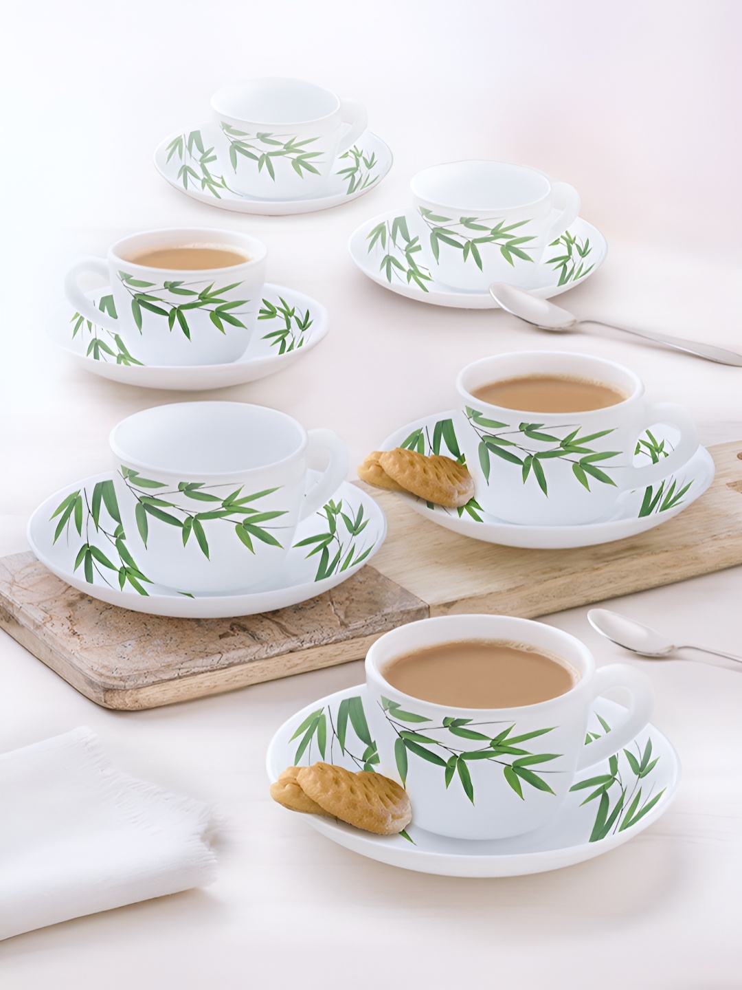 Larah by BOROSIL 12 Pieces White & Green Printed Opalware Glossy Tea Set - 90 ml Each
Larah by BOROSIL 12 Pieces White & Green Printed Opalware Glossy Tea Set - 90 ml Each