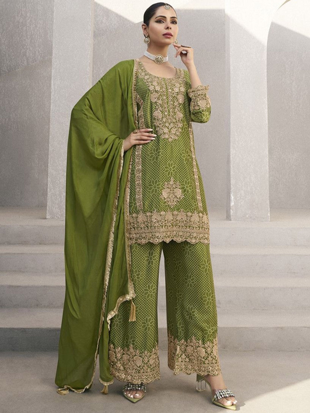 AUTUMN LANE Floral Printed Sequinned Pure Cotton Straight Kurta With Palazzos & Dupatta, Green
AUTUMN LANE Floral Printed Sequinned Pure Cotton Straight Kurta With Palazzos & Dupatta, Green