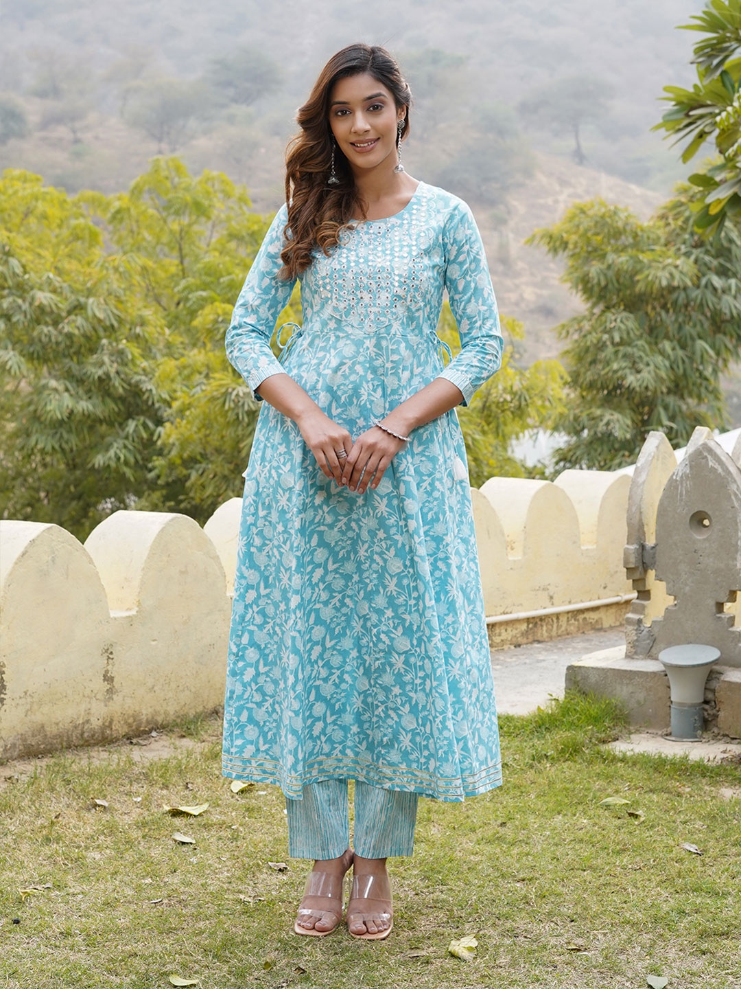 KALINI Floral Printed Round Neck Pure Cotton A-Line Kurta With Trousers & Dupatta, Blue
KALINI Floral Printed Round Neck Pure Cotton A-Line Kurta With Trousers & Dupatta, Blue