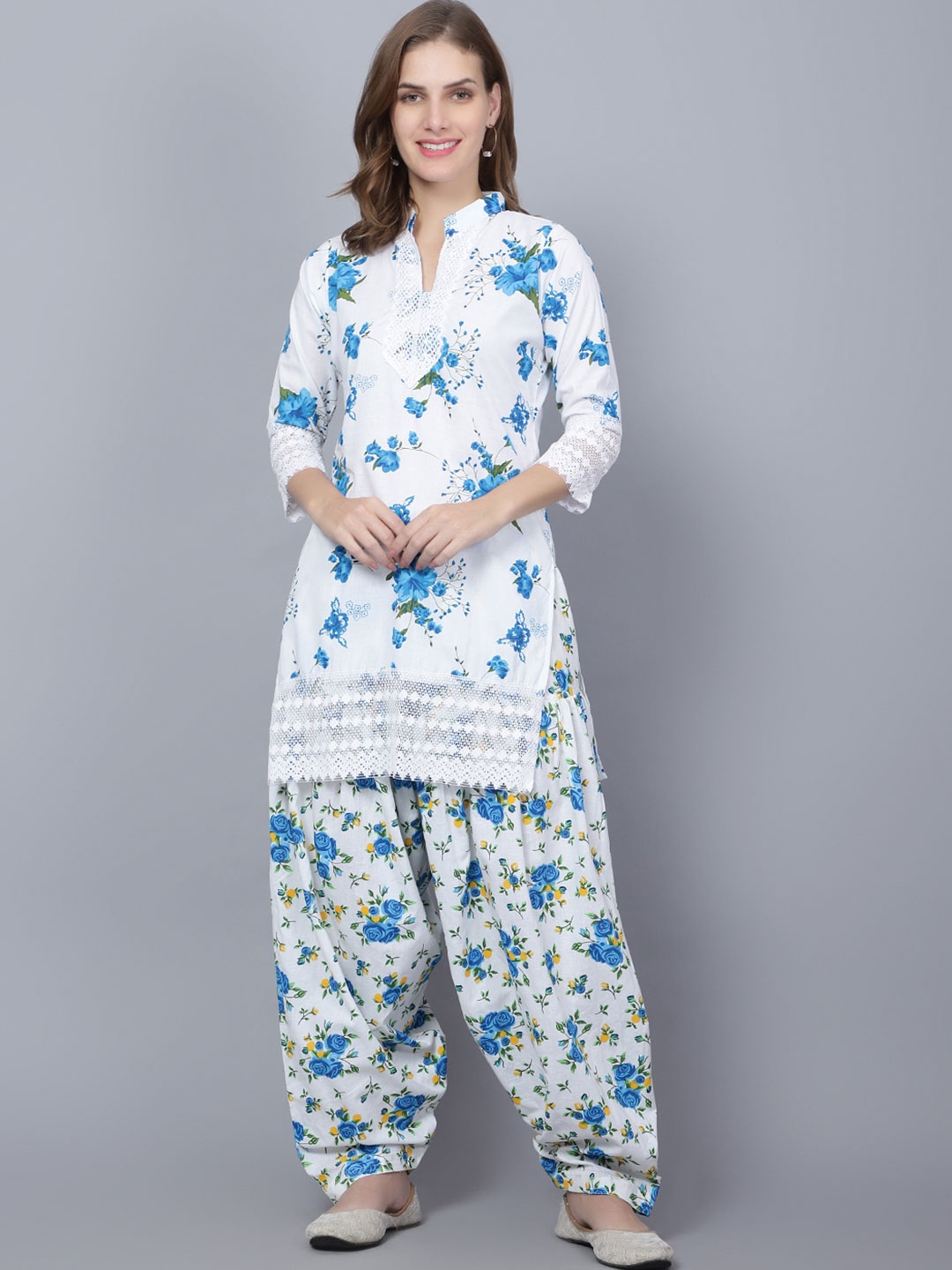 Trendzmy Floral Printed Mandarin Collar Pure Cotton Straight Kurti With Salwar, White
Trendzmy Floral Printed Mandarin Collar Pure Cotton Straight Kurti With Salwar, White