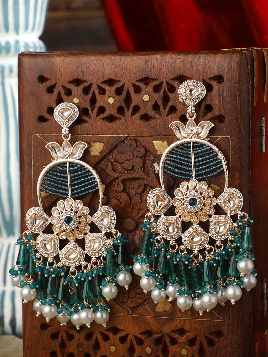 PATOLA BY VJ Gold Plated Stones Studded & Beaded Contemporary Shaped Drop Earrings
PATOLA BY VJ Gold Plated Stones Studded & Beaded Contemporary Shaped Drop Earrings