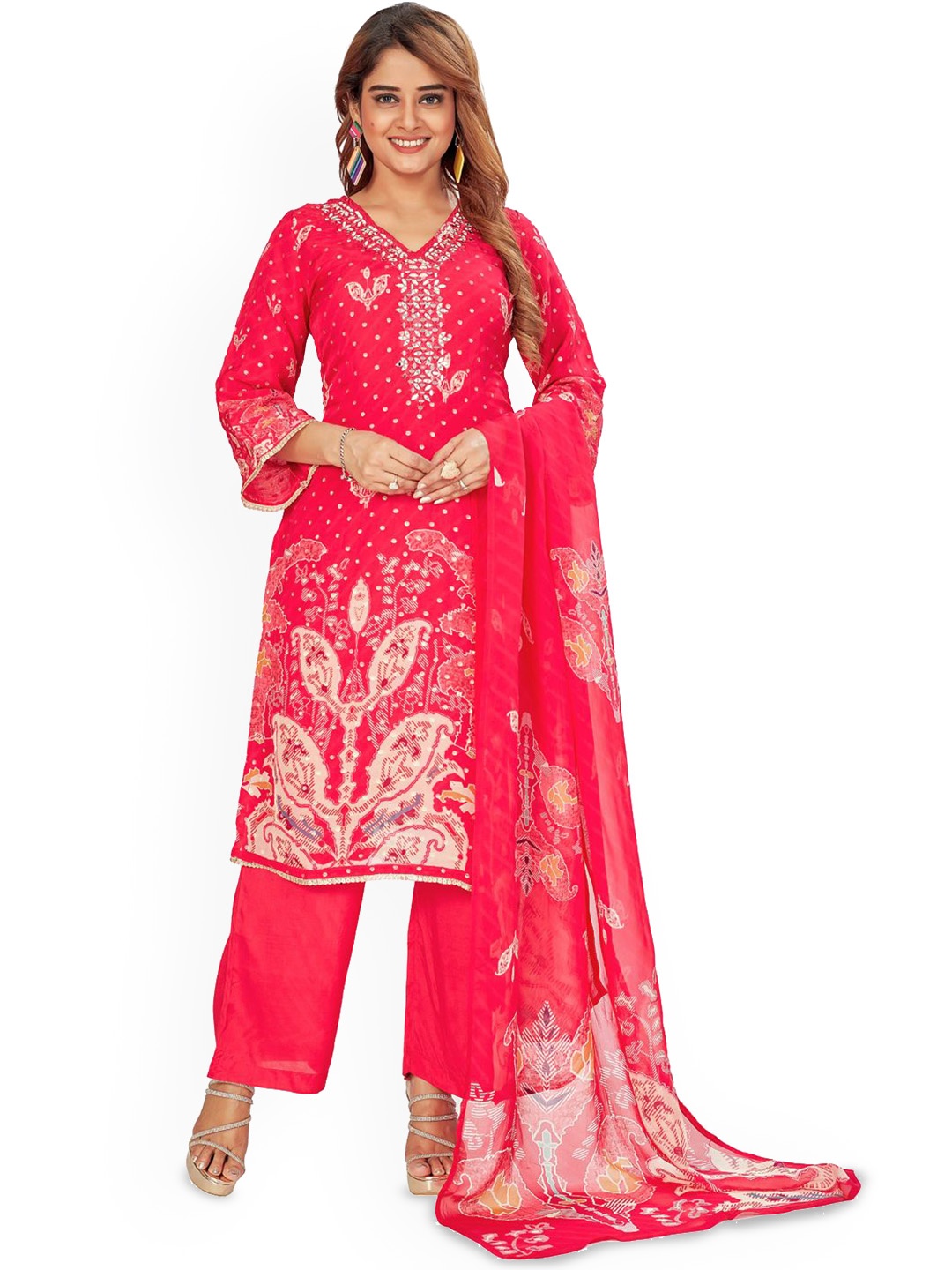 Amchoor Floral Printed Mirror Work V-Neck Straight Kurta With Trousers & Dupatta, Pink
Amchoor Floral Printed Mirror Work V-Neck Straight Kurta With Trousers & Dupatta, Pink