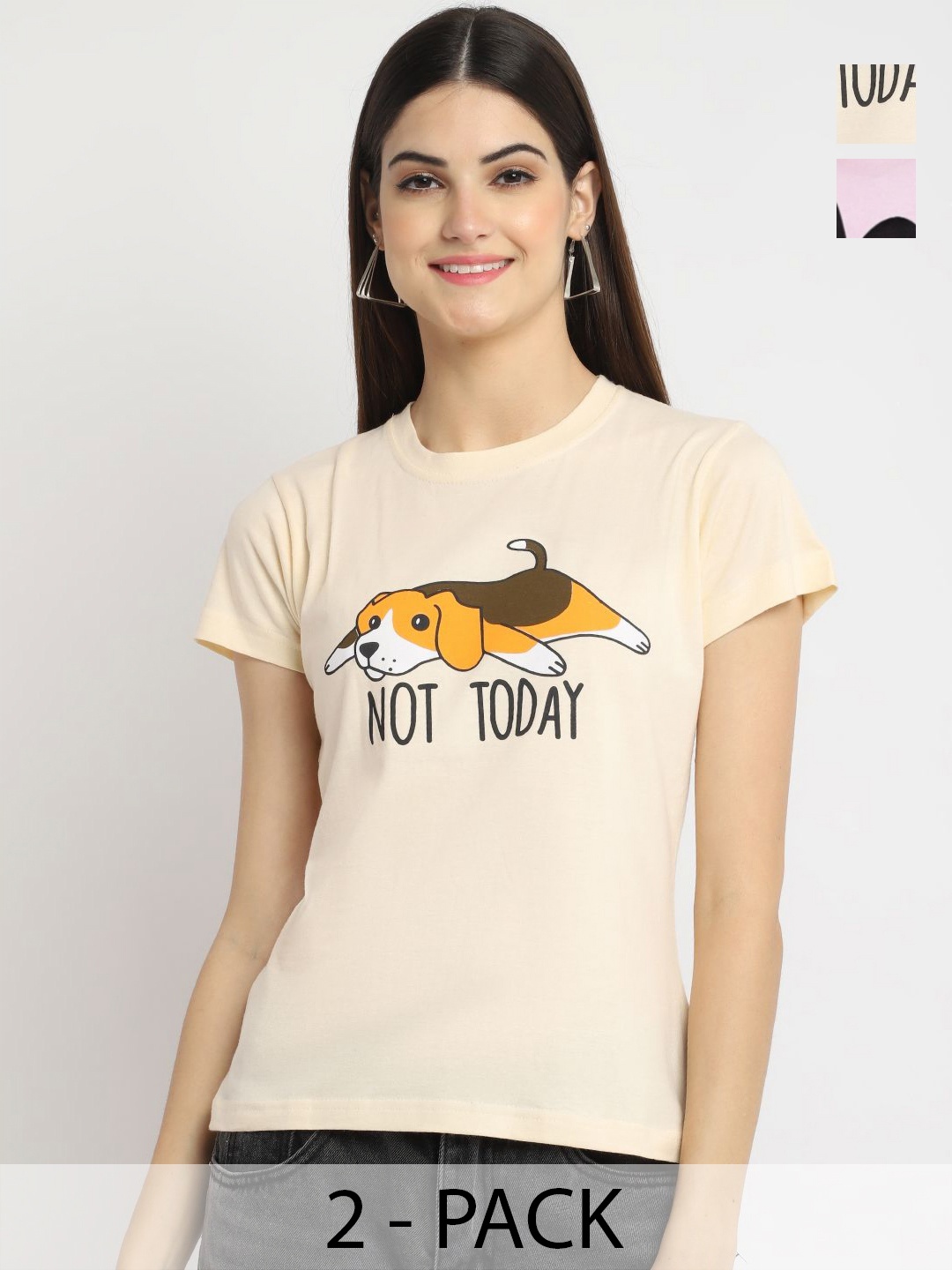 Tromko Women Pack of 2 Graphic Printed Round Neck Cotton Regular Fit T-shirts, Cream
Tromko Women Pack of 2 Graphic Printed Round Neck Cotton Regular Fit T-shirts, Cream