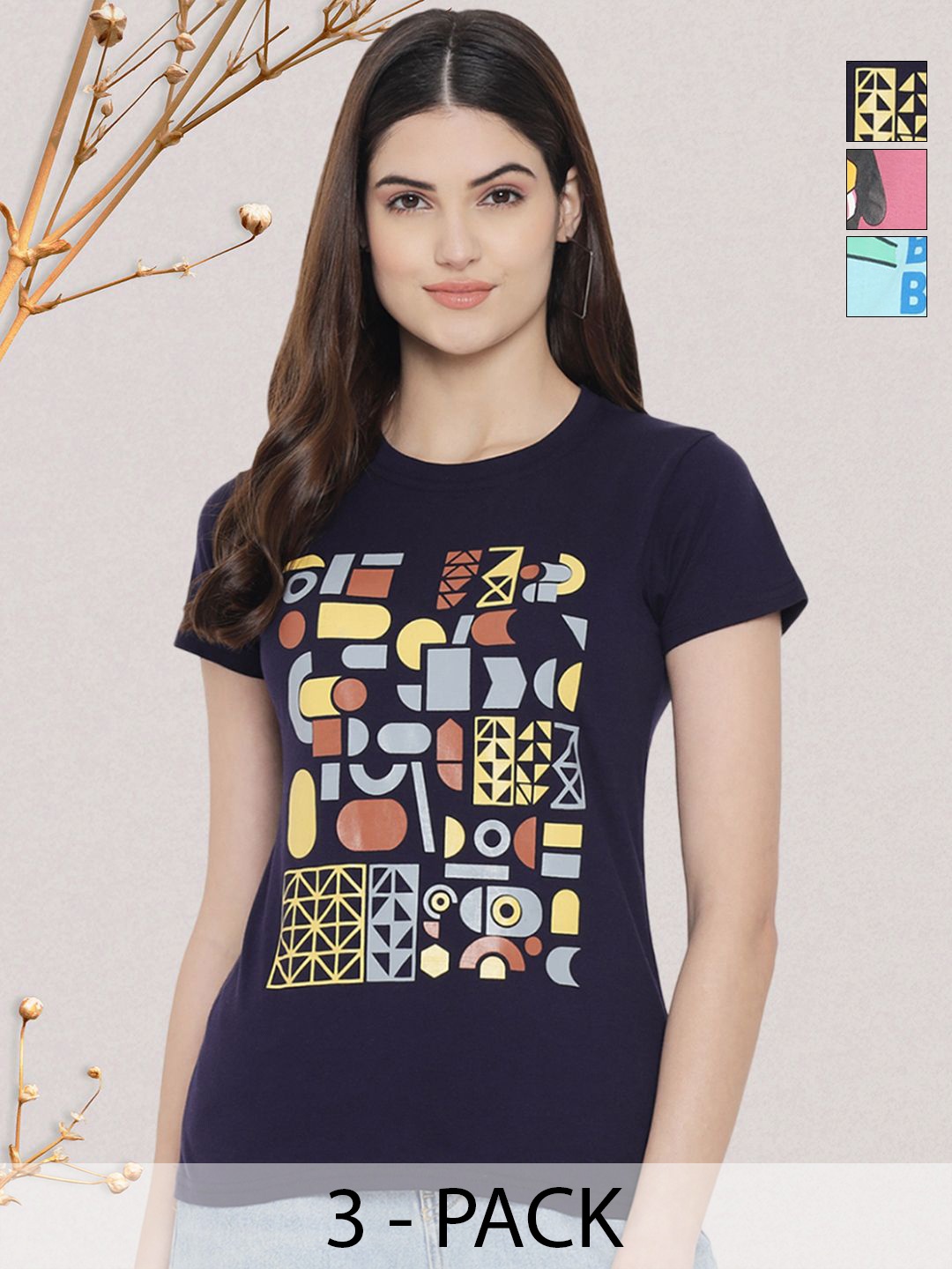 GLOBAL NOMAD Women Pack of 3 Typography Printed Round Neck Cotton T-shirts, Navy blue
GLOBAL NOMAD Women Pack of 3 Typography Printed Round Neck Cotton T-shirts, Navy blue