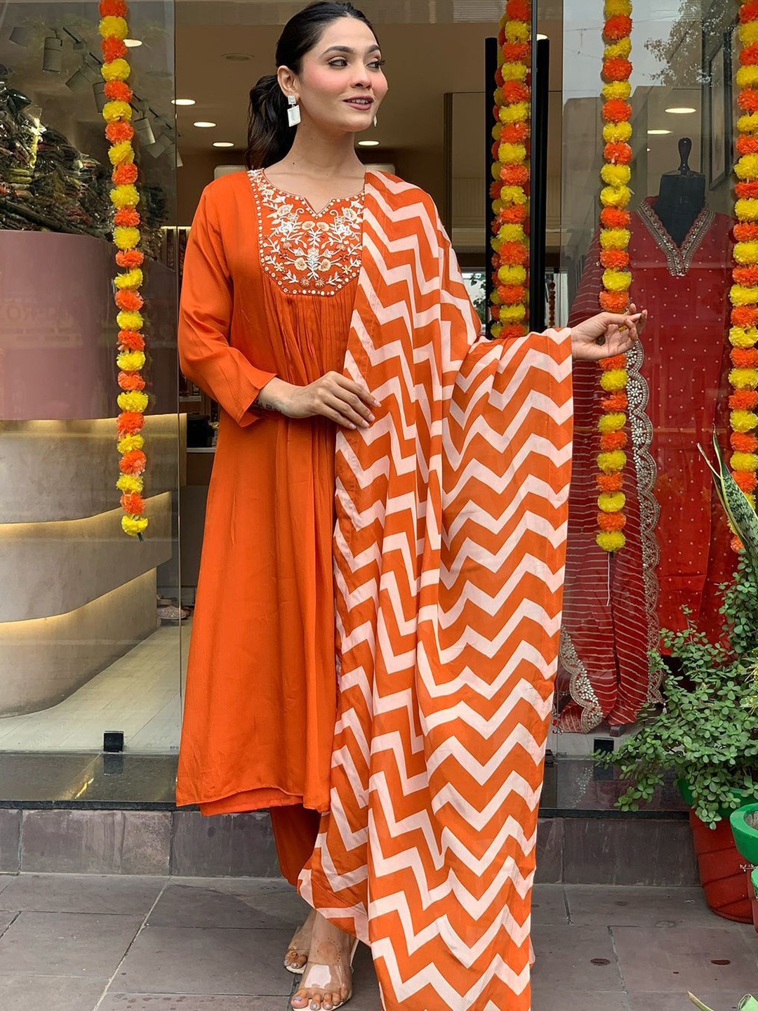 Bought First Floral Yoke Design Notch Neck Straight Kurta With Trousers & Dupatta, Orange
Bought First Floral Yoke Design Notch Neck Straight Kurta With Trousers & Dupatta, Orange