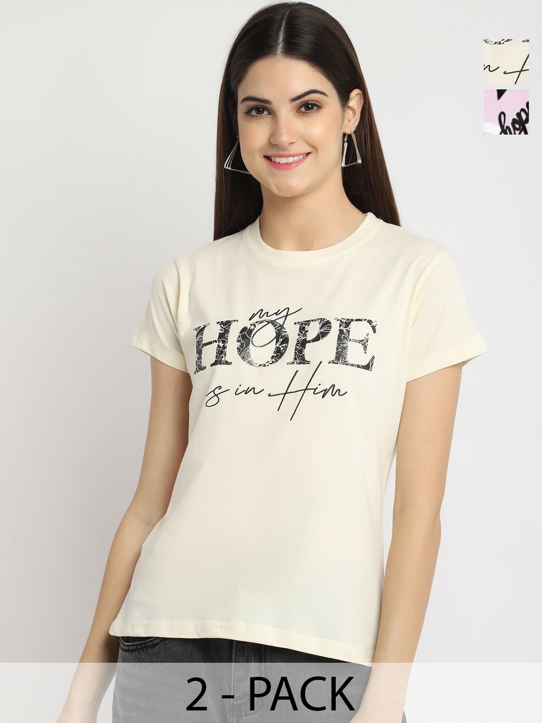 Tromko Women Pack of 2 Typography Printed Round Neck Cotton Regular Fit T-shirts, Cream
Tromko Women Pack of 2 Typography Printed Round Neck Cotton Regular Fit T-shirts, Cream