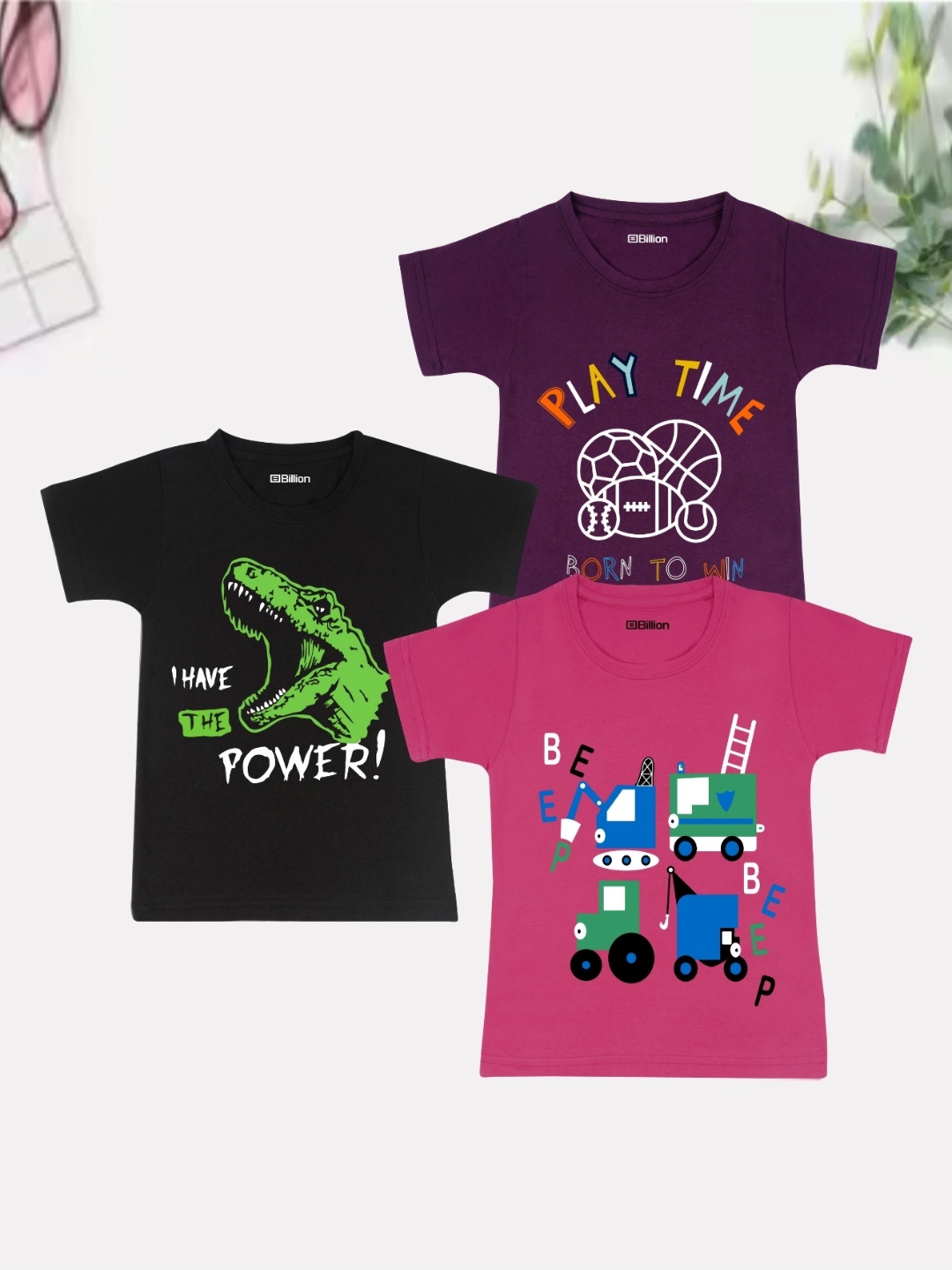 Billion Boys Pack of 3 Bio Finish Graphic Printed Round Neck Cotton T-shirts, Purple
Billion Boys Pack of 3 Bio Finish Graphic Printed Round Neck Cotton T-shirts, Purple