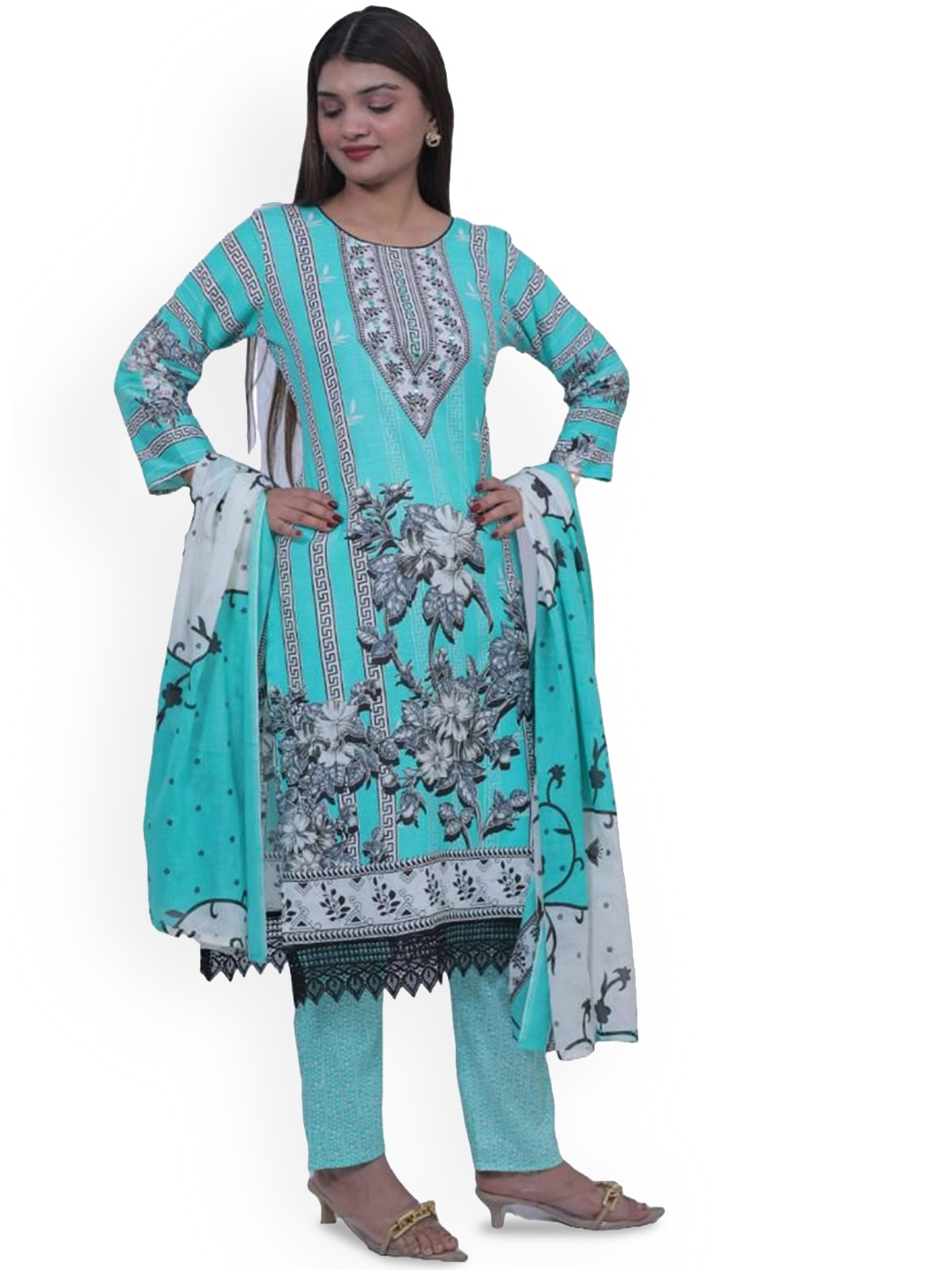 Wavy Collection Floral Printed Pure Cotton Straight Kurta with Trousers & Dupatta, Turquoise blue
Wavy Collection Floral Printed Pure Cotton Straight Kurta with Trousers & Dupatta, Turquoise blue