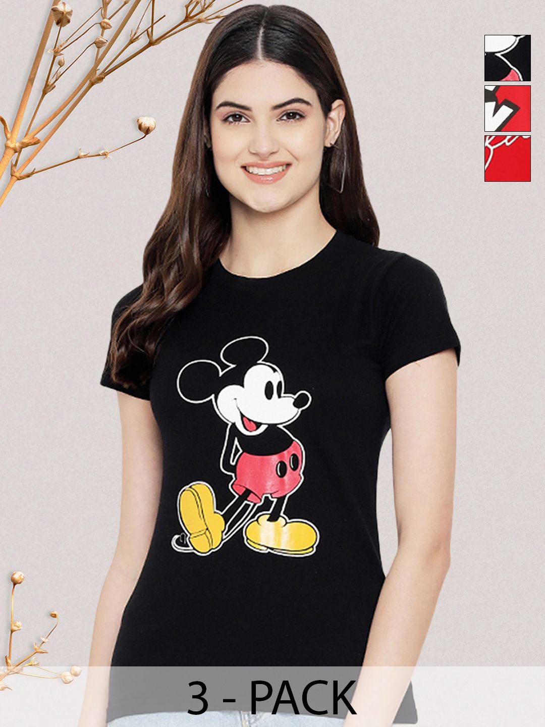 GLOBAL NOMAD Women Pack of 3 Mickey Mouse Graphic Printed Round Neck Cotton T-shirts, Black
GLOBAL NOMAD Women Pack of 3 Mickey Mouse Graphic Printed Round Neck Cotton T-shirts, Black