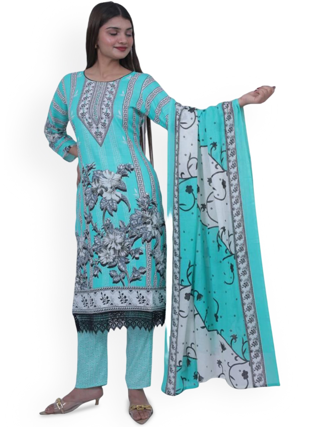 Wavy Collection Floral Printed Pure Cotton Straight Kurta with Trousers & Dupatta, Turquoise blue
Wavy Collection Floral Printed Pure Cotton Straight Kurta with Trousers & Dupatta, Turquoise blue