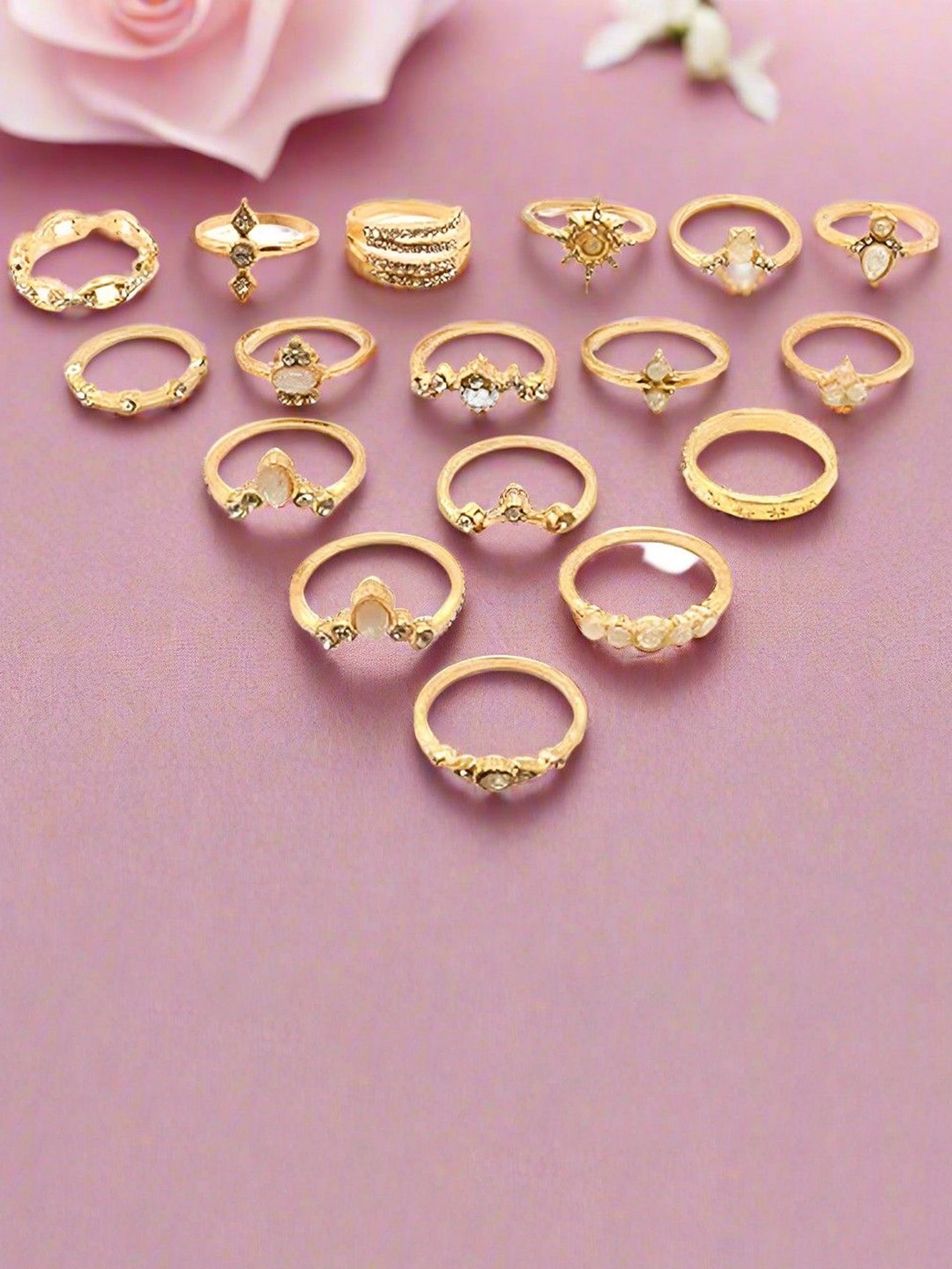 DressBerry Set Of 17 Stainless Steel Gold-Plated Stones Studded Stacking Finger Rings
DressBerry Set Of 17 Stainless Steel Gold-Plated Stones Studded Stacking Finger Rings