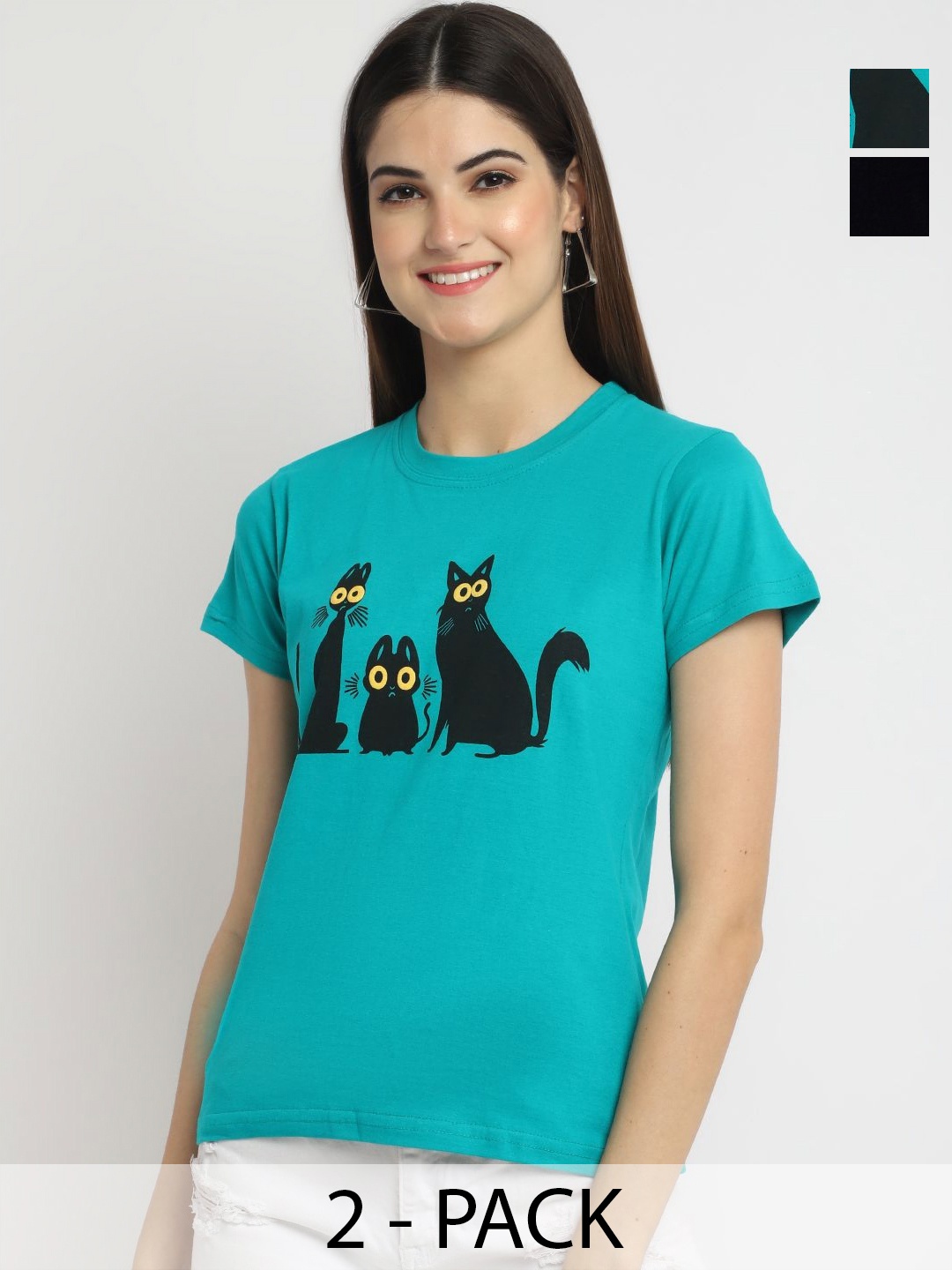 Tromko Women Pack of 2 Graphic Printed Round Neck Cotton Regular Fit T-shirts, Turquoise blue
Tromko Women Pack of 2 Graphic Printed Round Neck Cotton Regular Fit T-shirts, Turquoise blue