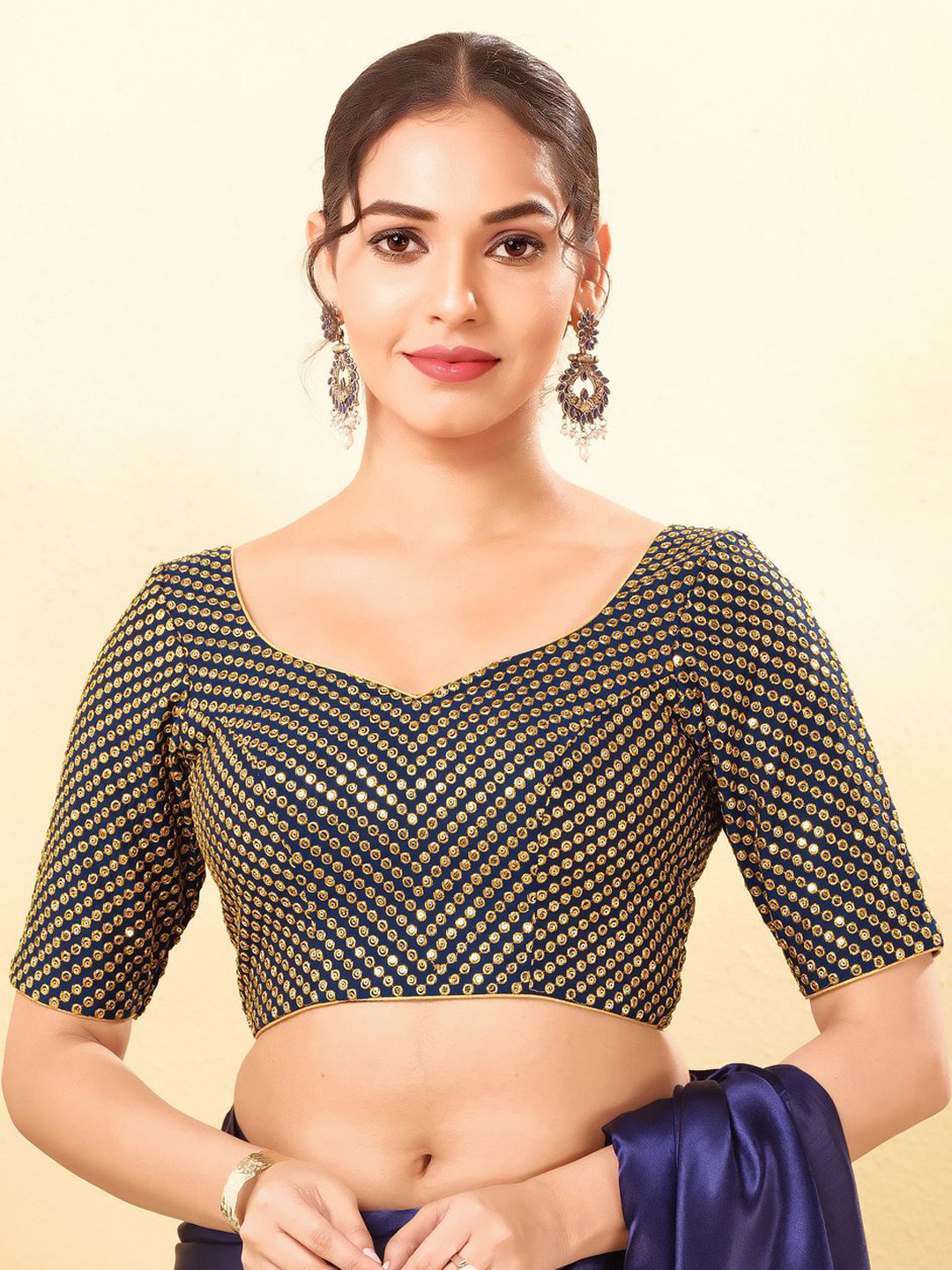 VAMAS - THE DESIGNER BLOUSES Women Sweetheart Neck Padded Saree Blouse, Navy blue
VAMAS - THE DESIGNER BLOUSES Women Sweetheart Neck Padded Saree Blouse, Navy blue