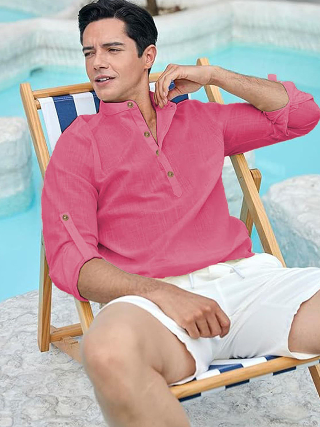 EdinWolf Men India Slim Fit Mandarin Collar Solid Cotton Casual Shirt, Pink 
EdinWolf Men India Slim Fit Mandarin Collar Solid Cotton Casual Shirt, Pink