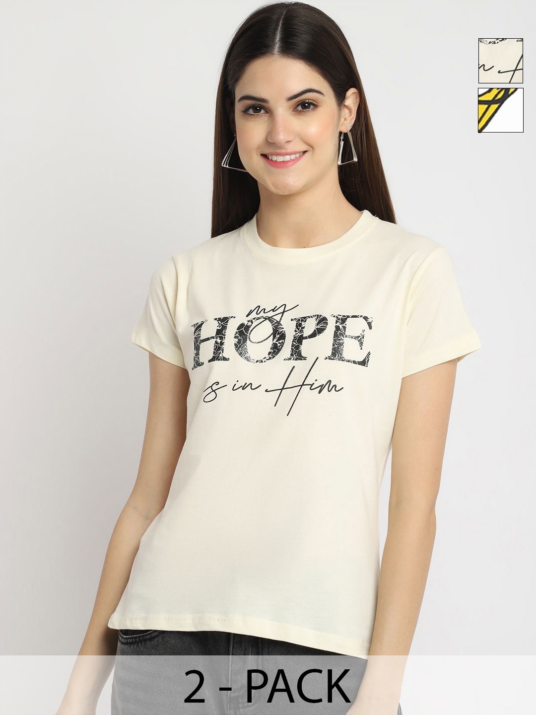 Tromko Women Pack of 2 Typography Printed Round Neck Cotton Regular Fit T-shirts, Beige
Tromko Women Pack of 2 Typography Printed Round Neck Cotton Regular Fit T-shirts, Beige