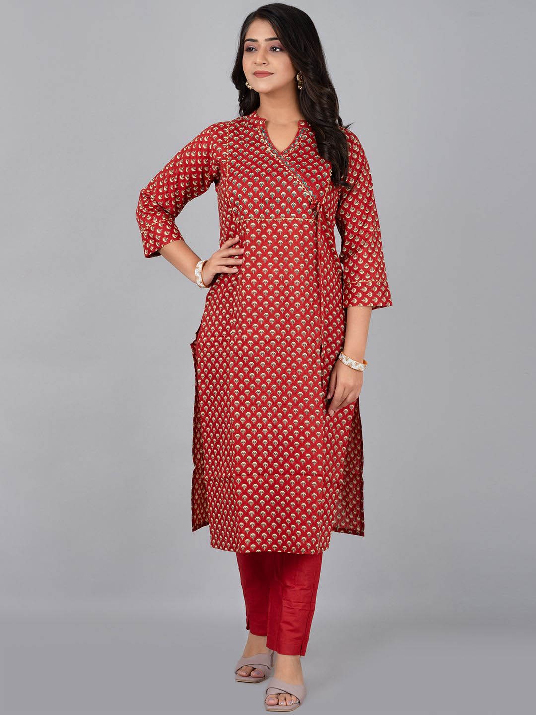 TRIVEDI Floral Printed Mandarin Collar Pure Cotton Straight Kurta With Trousers, Maroon
TRIVEDI Floral Printed Mandarin Collar Pure Cotton Straight Kurta With Trousers, Maroon