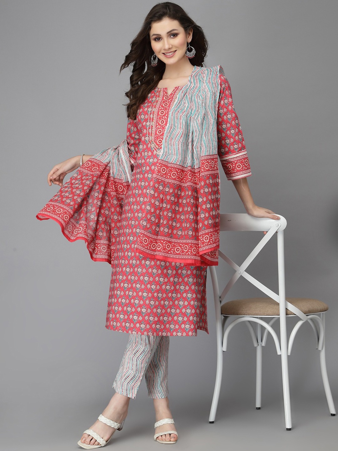 Prathmikta Floral Printed Pure Cotton Straight Kurta With Trouser And Dupatta, Pink
Prathmikta Floral Printed Pure Cotton Straight Kurta With Trouser And Dupatta, Pink