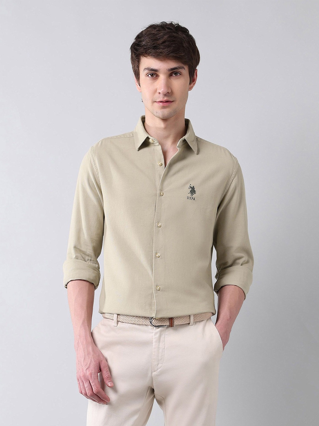 U.S. Polo Assn. Denim Co. Men Classic Regular Fit Spread Collar Solid Cotton Casual Shirt, Beige
U.S. Polo Assn. Denim Co. Men Classic Regular Fit Spread Collar Solid Cotton Casual Shirt, Beige