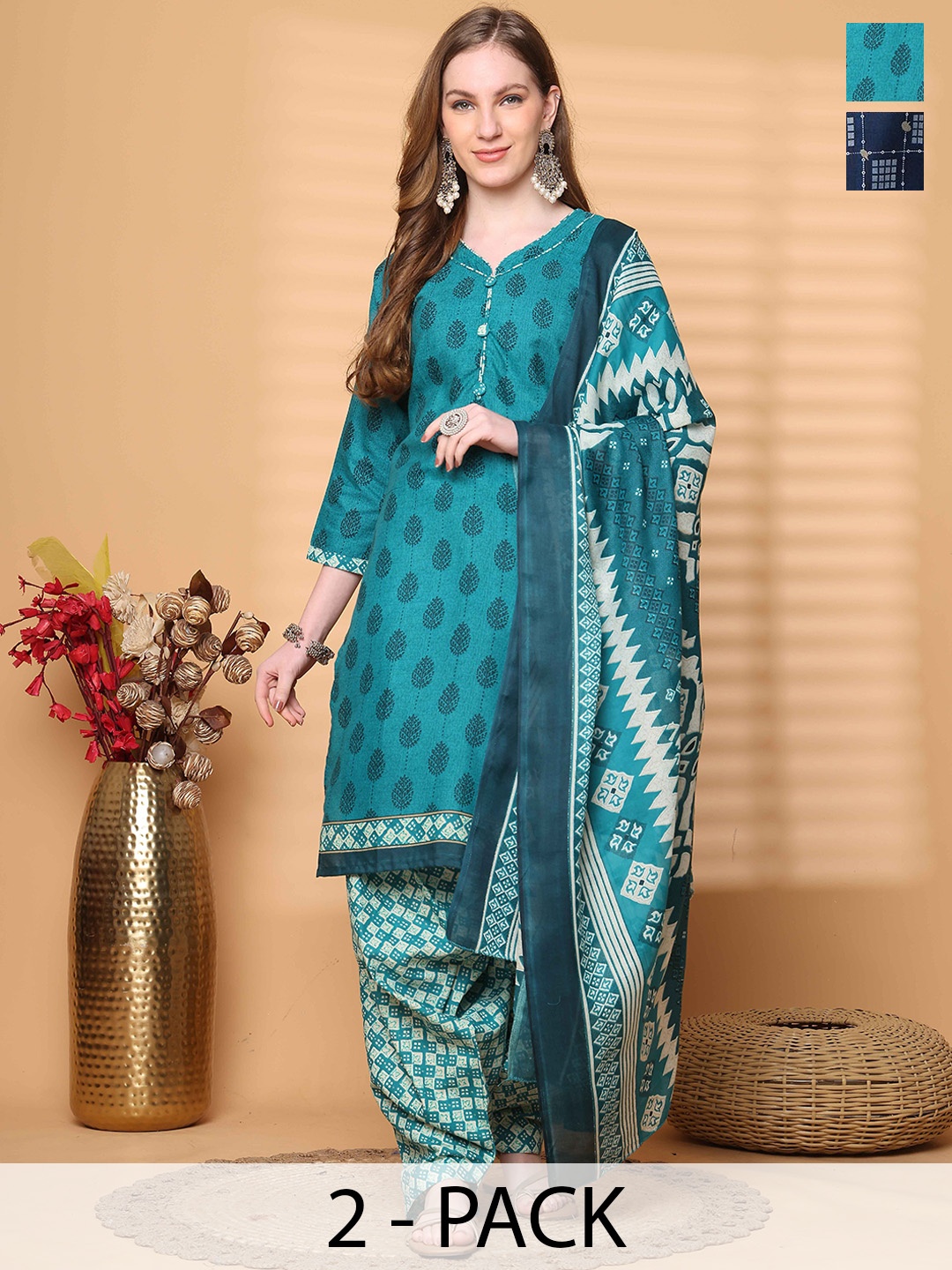 Merira Selection Of 2 Floral Printed Straight Kurta With Salwar And Dupatta, Turquoise blue
Merira Selection Of 2 Floral Printed Straight Kurta With Salwar And Dupatta, Turquoise blue
