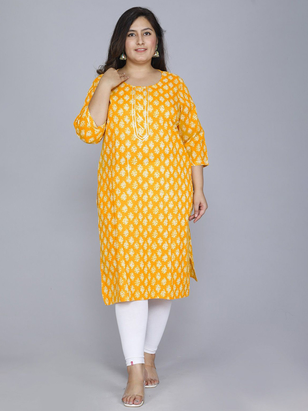 Gs Fashions Plus Size Floral Printed Round Neck Straight Pure Cotton Kurta, Yellow
Gs Fashions Plus Size Floral Printed Round Neck Straight Pure Cotton Kurta, Yellow