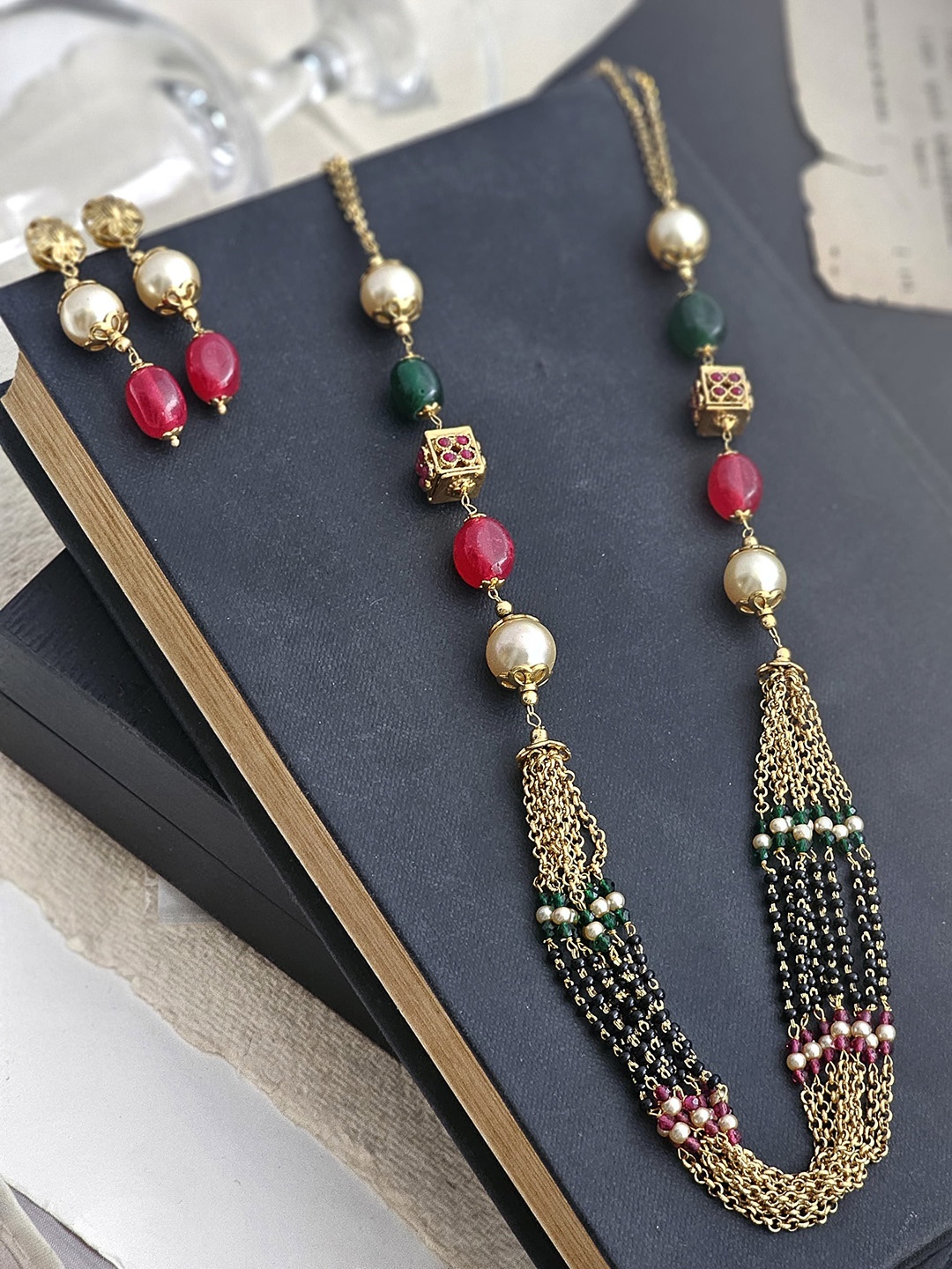 Binnis Wardrobe Gold Plated Artificial Stone Studded & Beaded Necklace & Earrings, Black
Binnis Wardrobe Gold Plated Artificial Stone Studded & Beaded Necklace & Earrings, Black