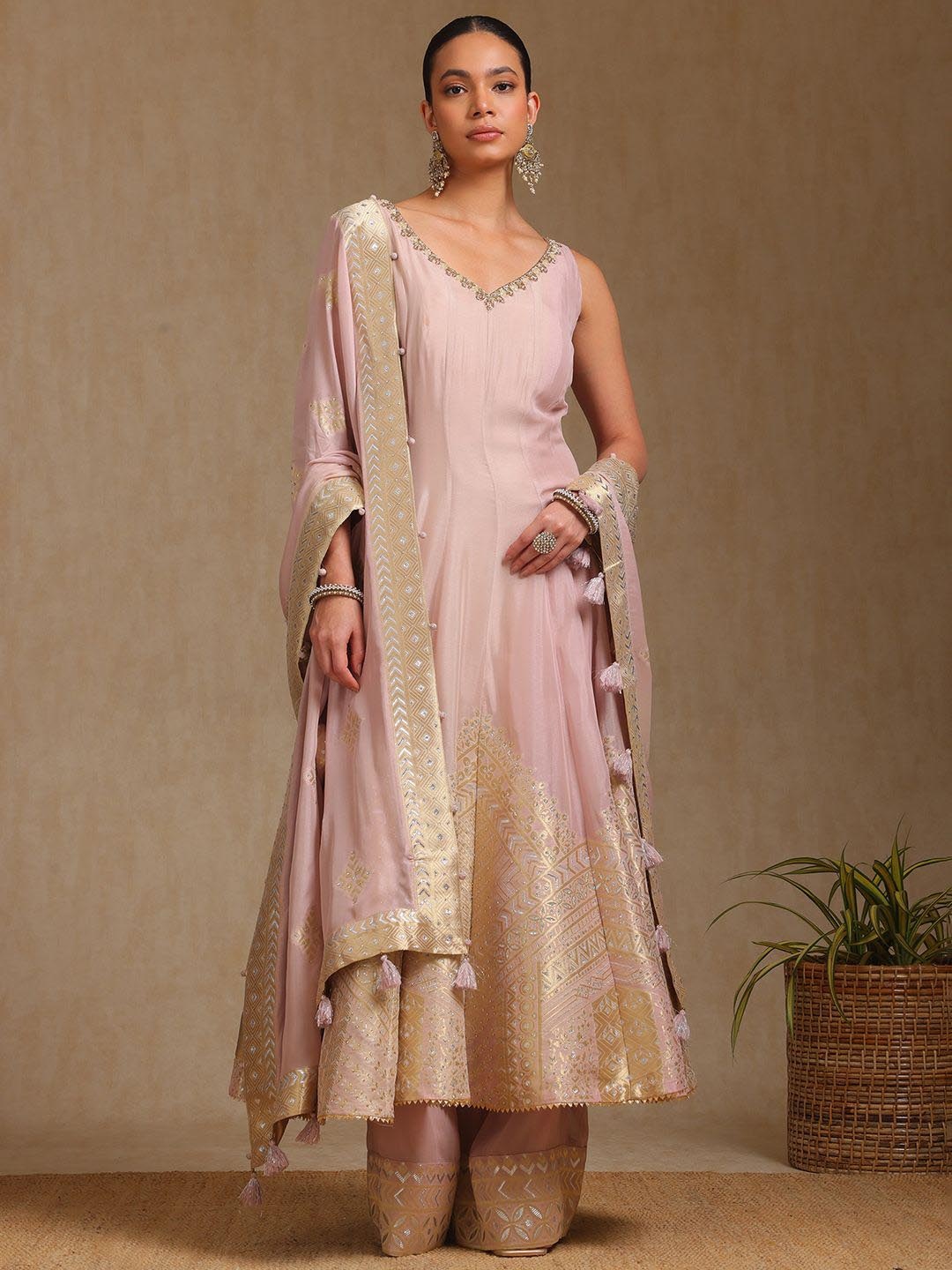 Soch Geometric Woven Design Beads And Stones Anarkali Kurta With Palazzos And Dupatta, Pink
Soch Geometric Woven Design Beads And Stones Anarkali Kurta With Palazzos And Dupatta, Pink