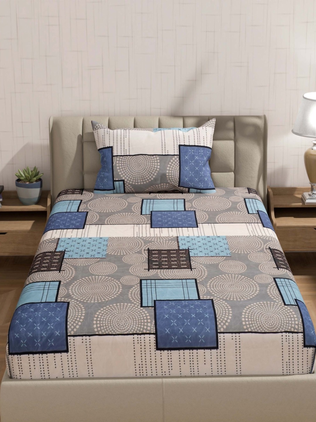 BLUEDOT Panash Grey Geometric Cotton 210 TC Fitted Single Bedsheet Set-2.28mx1.52mx20.32cm
BLUEDOT Panash Grey Geometric Cotton 210 TC Fitted Single Bedsheet Set-2.28mx1.52mx20.32cm