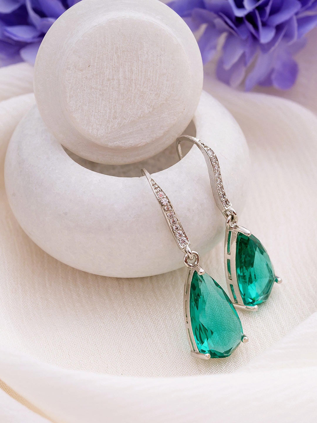 Manikya Rhodium-Plated American Diamond Studded Teardrop Shaped Drop Earrings, Silver
Manikya Rhodium-Plated American Diamond Studded Teardrop Shaped Drop Earrings, Silver
