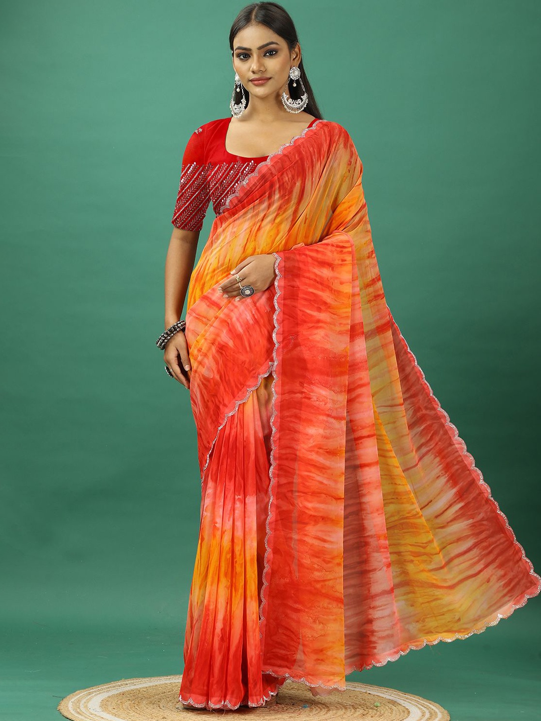 VIRENDRA TEXTILES Embellished Tie and Dye Georgette Saree With Unstitched Blouse Piece, Yellow
VIRENDRA TEXTILES Embellished Tie and Dye Georgette Saree With Unstitched Blouse Piece, Yellow