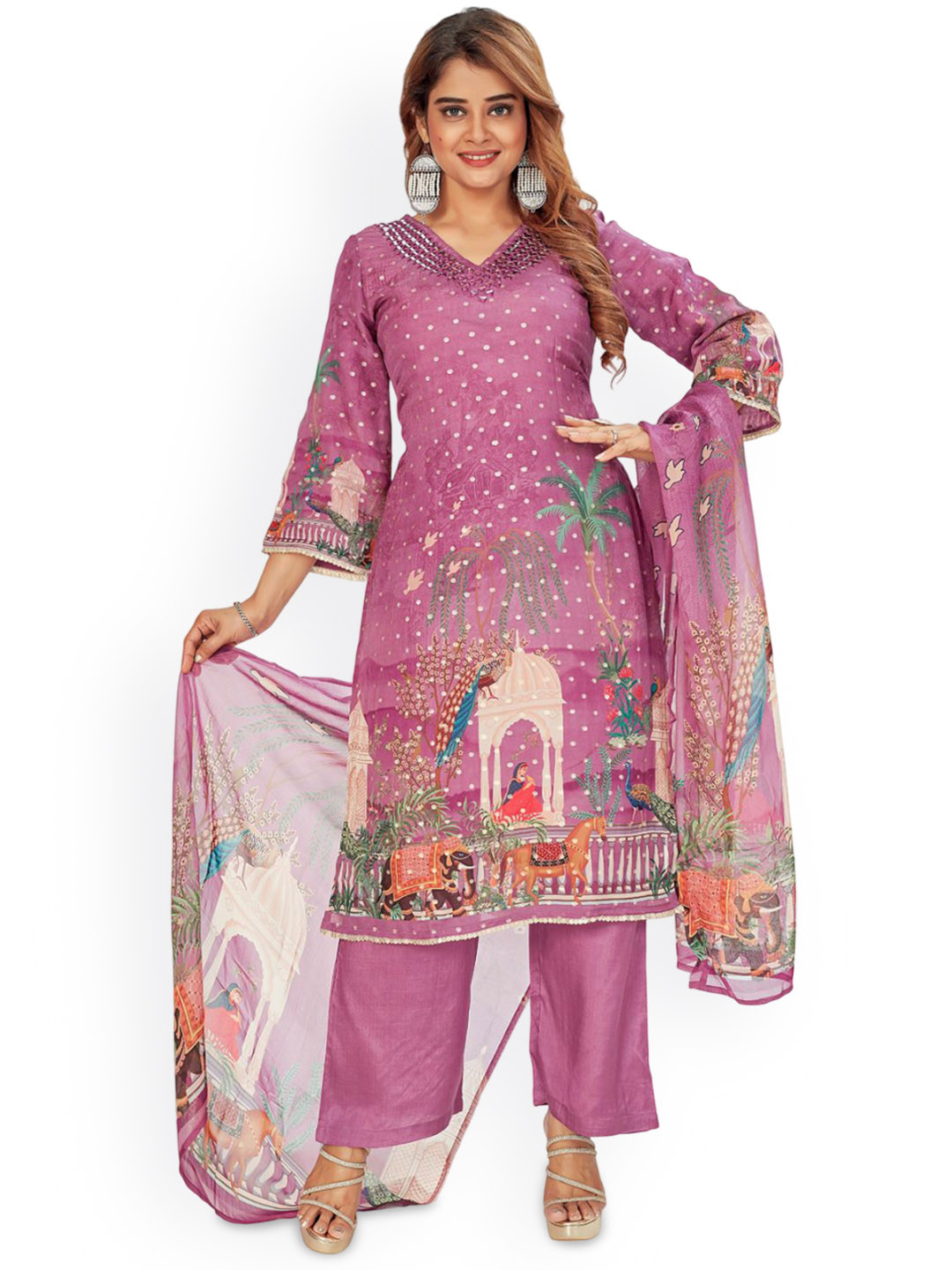Amchoor Floral Printed Mirror Work Pure Cotton Straight Kurta With Trouser & Dupatta, Purple
Amchoor Floral Printed Mirror Work Pure Cotton Straight Kurta With Trouser & Dupatta, Purple