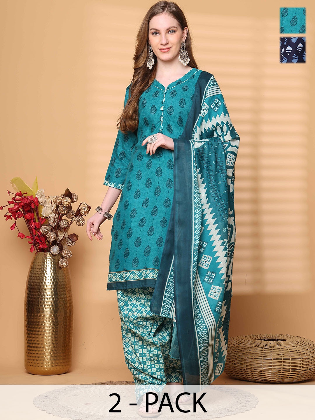 Merira Selection Of 2 Floral Printed V Neck Straight Kurta With Salwar & Dupatta, Green
Merira Selection Of 2 Floral Printed V Neck Straight Kurta With Salwar & Dupatta, Green