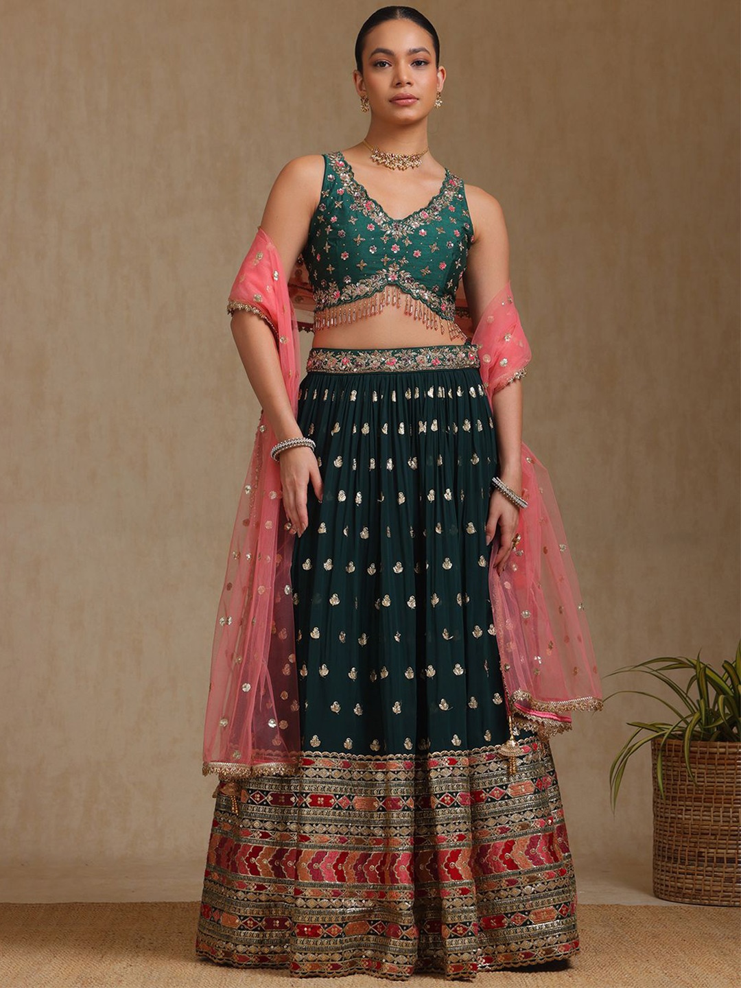 Soch Floral Embellished Ready to Wear Georgette Lehenga With Blouse & Dupatta, Green
Soch Floral Embellished Ready to Wear Georgette Lehenga With Blouse & Dupatta, Green