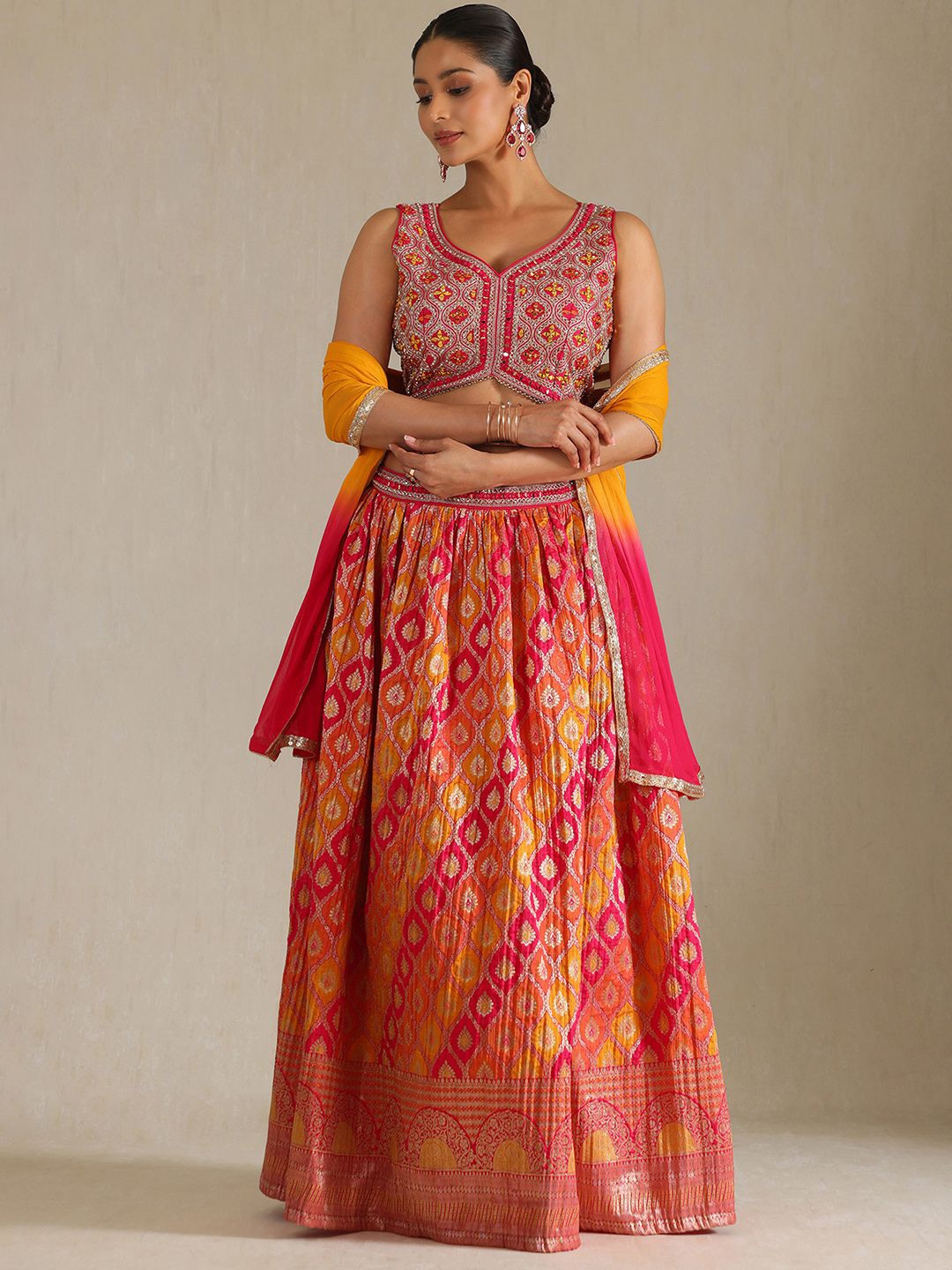 Soch Floral Embellished Mirror Work Ready to Wear Art Silk Lehenga With Blouse & Dupatta, Fuchsia
Soch Floral Embellished Mirror Work Ready to Wear Art Silk Lehenga With Blouse & Dupatta, Fuchsia