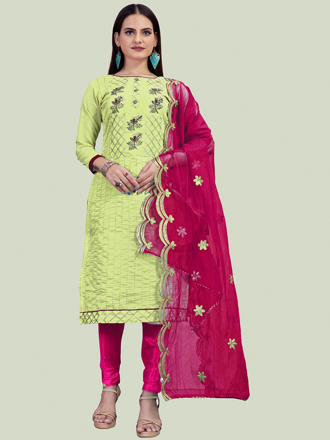 HERE&NOW Floral Embroidered Beads & Stones Chanderi Cotton Unstitched Dress Material, Green
HERE&NOW Floral Embroidered Beads & Stones Chanderi Cotton Unstitched Dress Material, Green