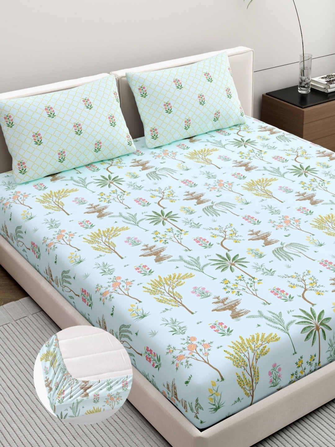 Dreamscape Blue Ethnic Motifs Pure Cotton 200 TC Fitted King Bedsheet Set-1.83 m X 1.98 m
Dreamscape Blue Ethnic Motifs Pure Cotton 200 TC Fitted King Bedsheet Set-1.83 m X 1.98 m