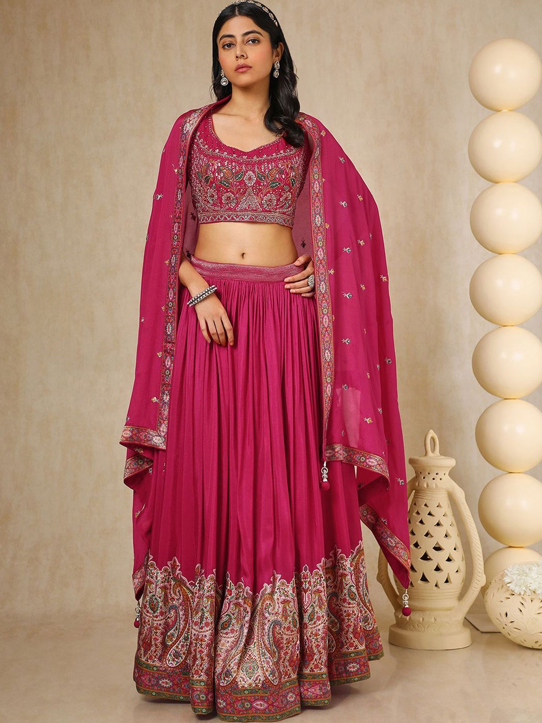Soch Floral Embellished Sequinned Ready to Wear Silk Lehenga With Blouse & Dupatta, Fuchsia
Soch Floral Embellished Sequinned Ready to Wear Silk Lehenga With Blouse & Dupatta, Fuchsia