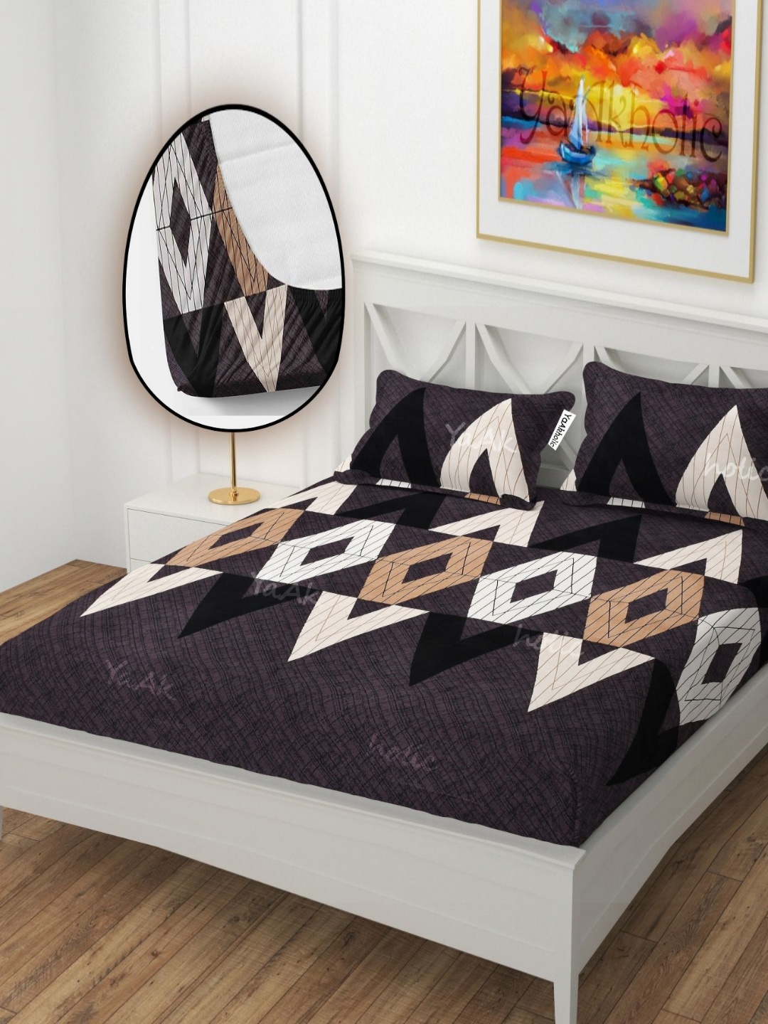 YaAkholic Beige & White Geometric Printed 210 TC King Bedsheet Set-Set 2.28m x 2.74m
YaAkholic Beige & White Geometric Printed 210 TC King Bedsheet Set-Set 2.28m x 2.74m